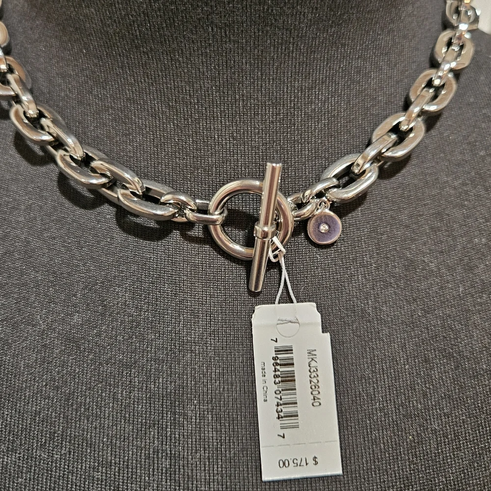 Michael Kors Square Chain Link Padlock Necklace Silver Plate Stainless Steel NWT - Picture 5 of 16